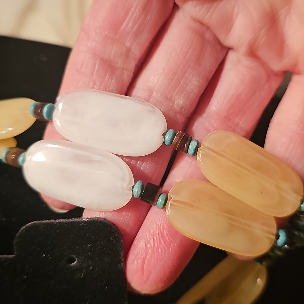 Vintage Shell Stone With Turquoise Beaded Pendant Necklace 1990s Statement 20 In - Picture 5 of 5